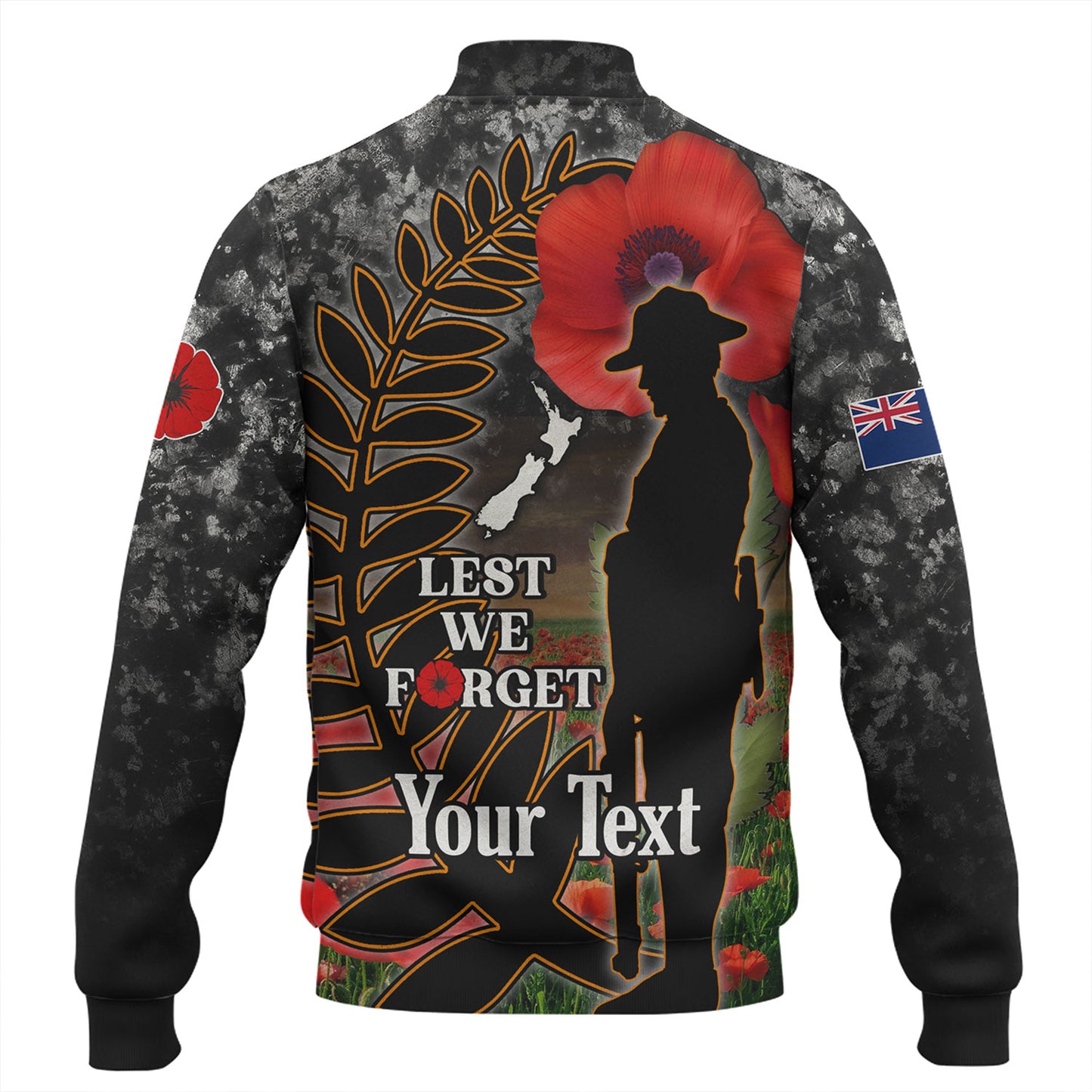 New Zealand Baseball Jacket Custom Anzac Day Lest We Forget Silver Fern