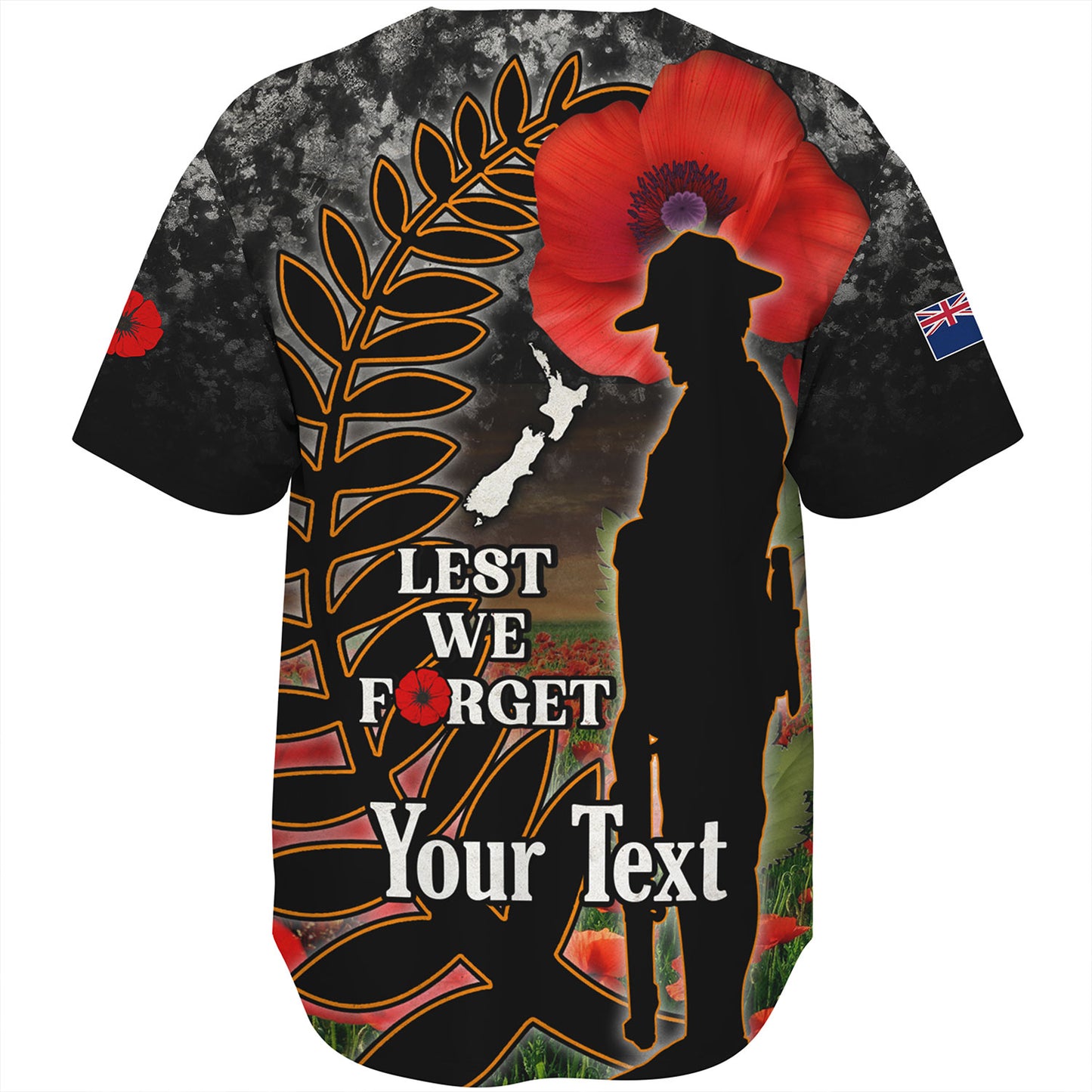 New Zealand Baseball Shirt Custom Anzac Day Lest We Forget Silver Fern