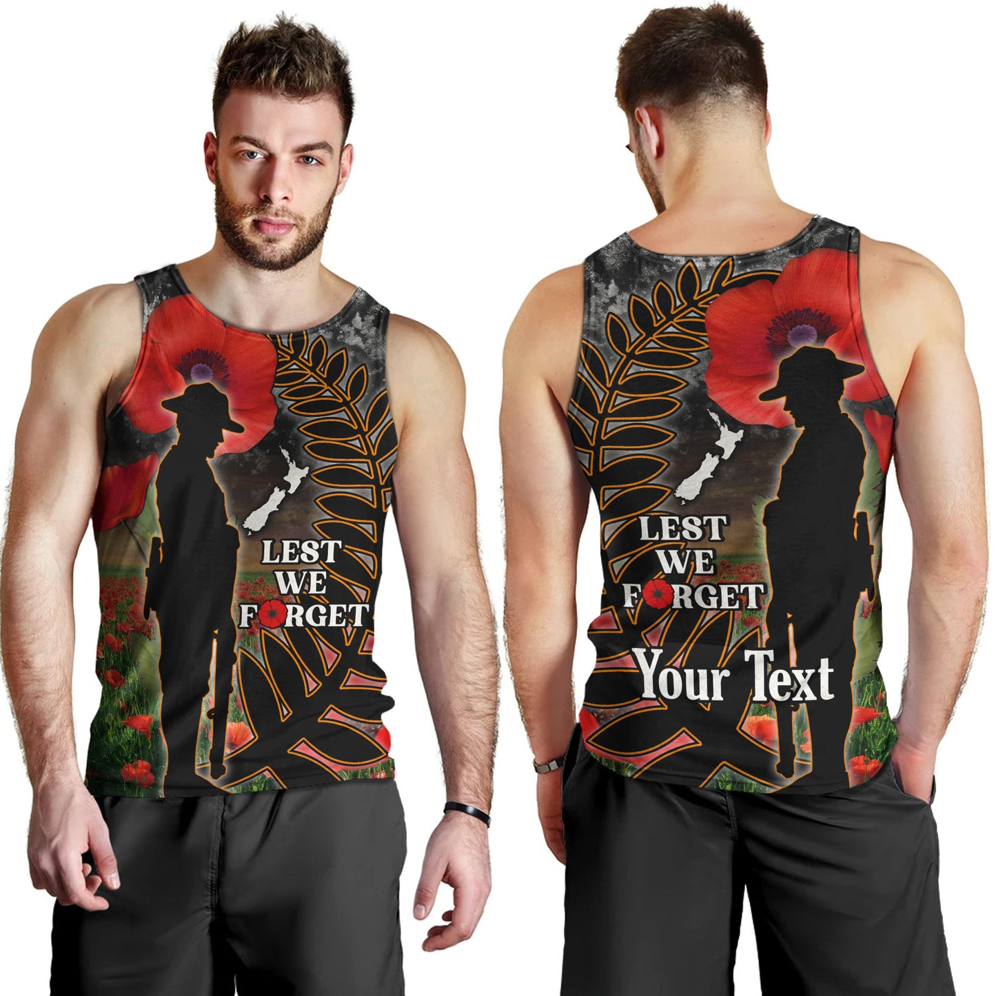 New Zealand Tank Top Custom Anzac Day Lest We Forget Silver Fern