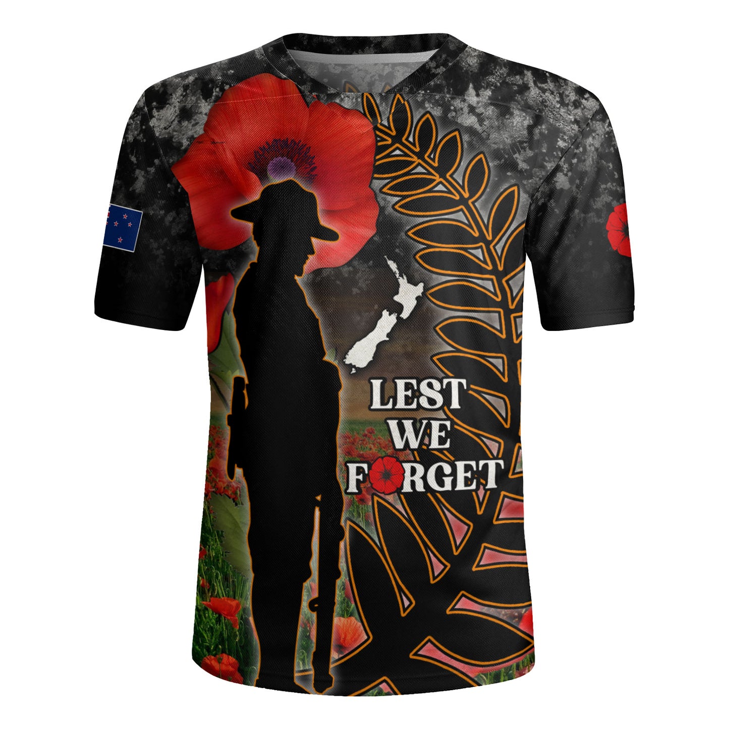New Zealand Rugby Jersey Custom Anzac Day Lest We Forget Silver Fern