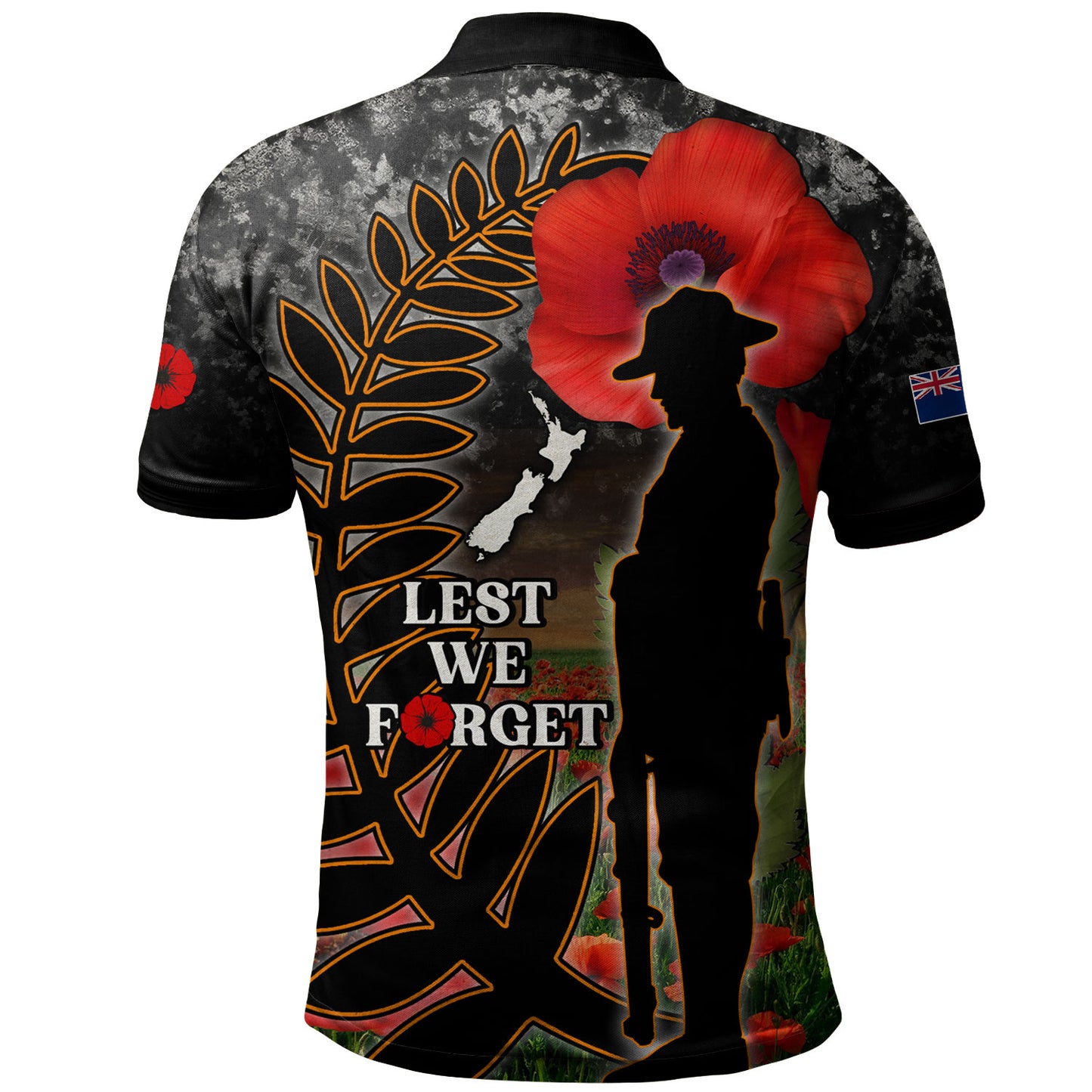 New Zealand Polo Shirt Custom Anzac Day Lest We Forget Silver Fern