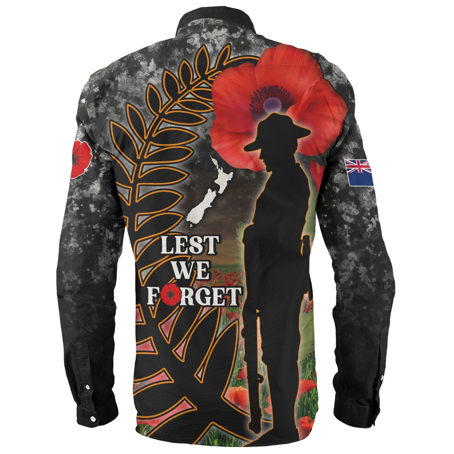 New Zealand Long Sleeve Shirt Custom Anzac Day Lest We Forget Silver Fern