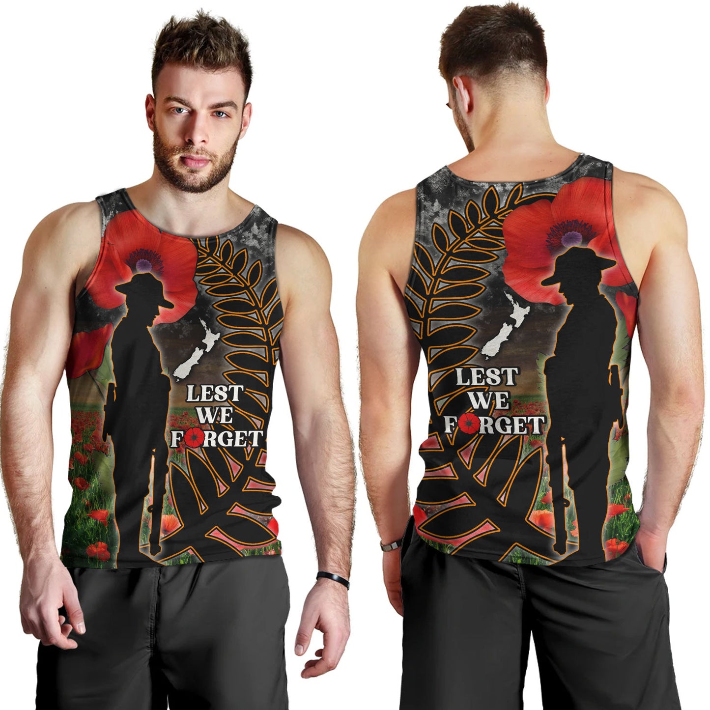 New Zealand Tank Top Custom Anzac Day Lest We Forget Silver Fern