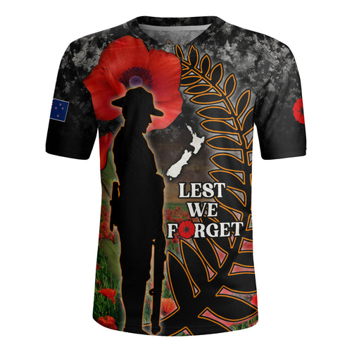 New Zealand Rugby Jersey Custom Anzac Day Lest We Forget Silver Fern