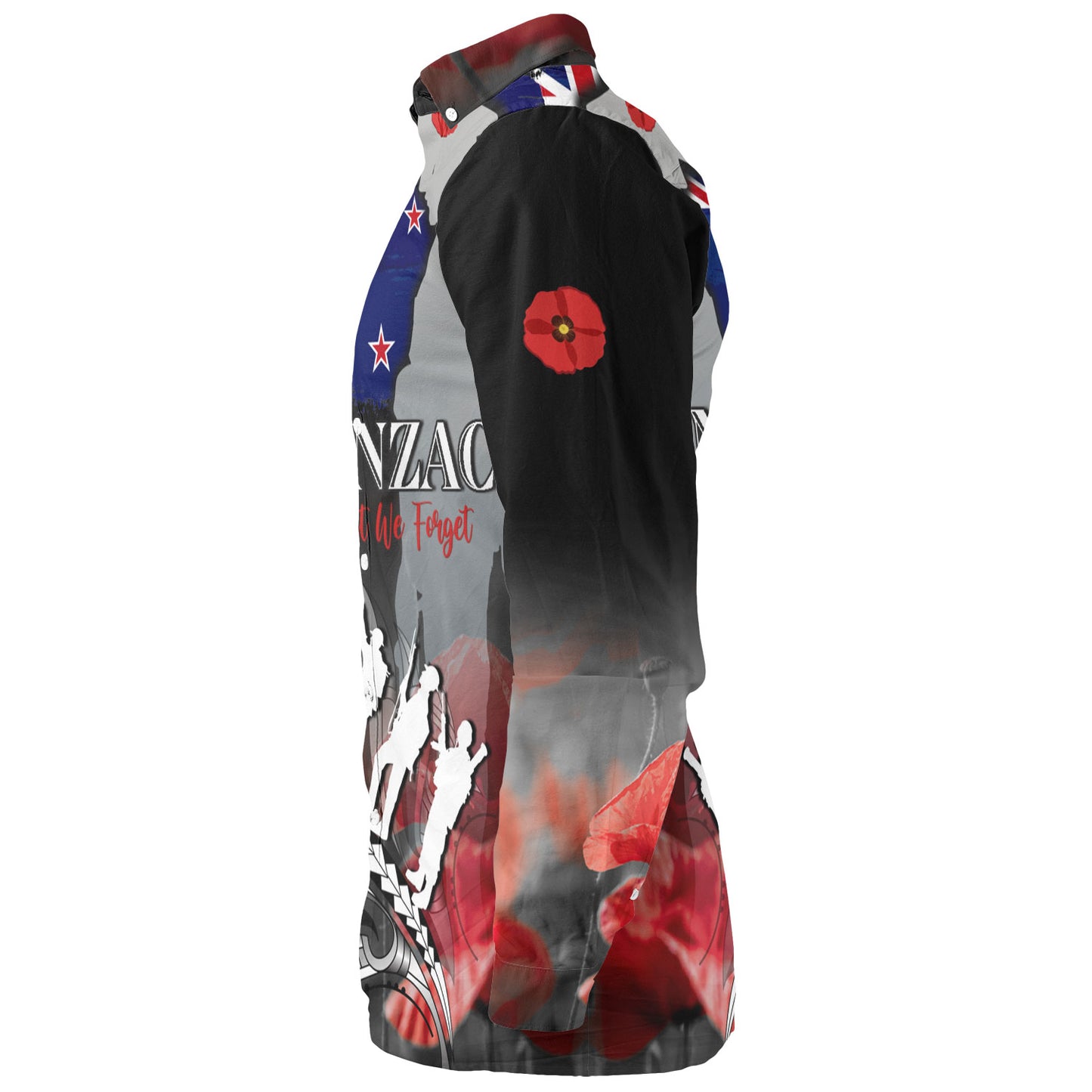 New Zealand Custom Personalised Long Sleeve Shirt Anzac Day Silver Fern Flag Style