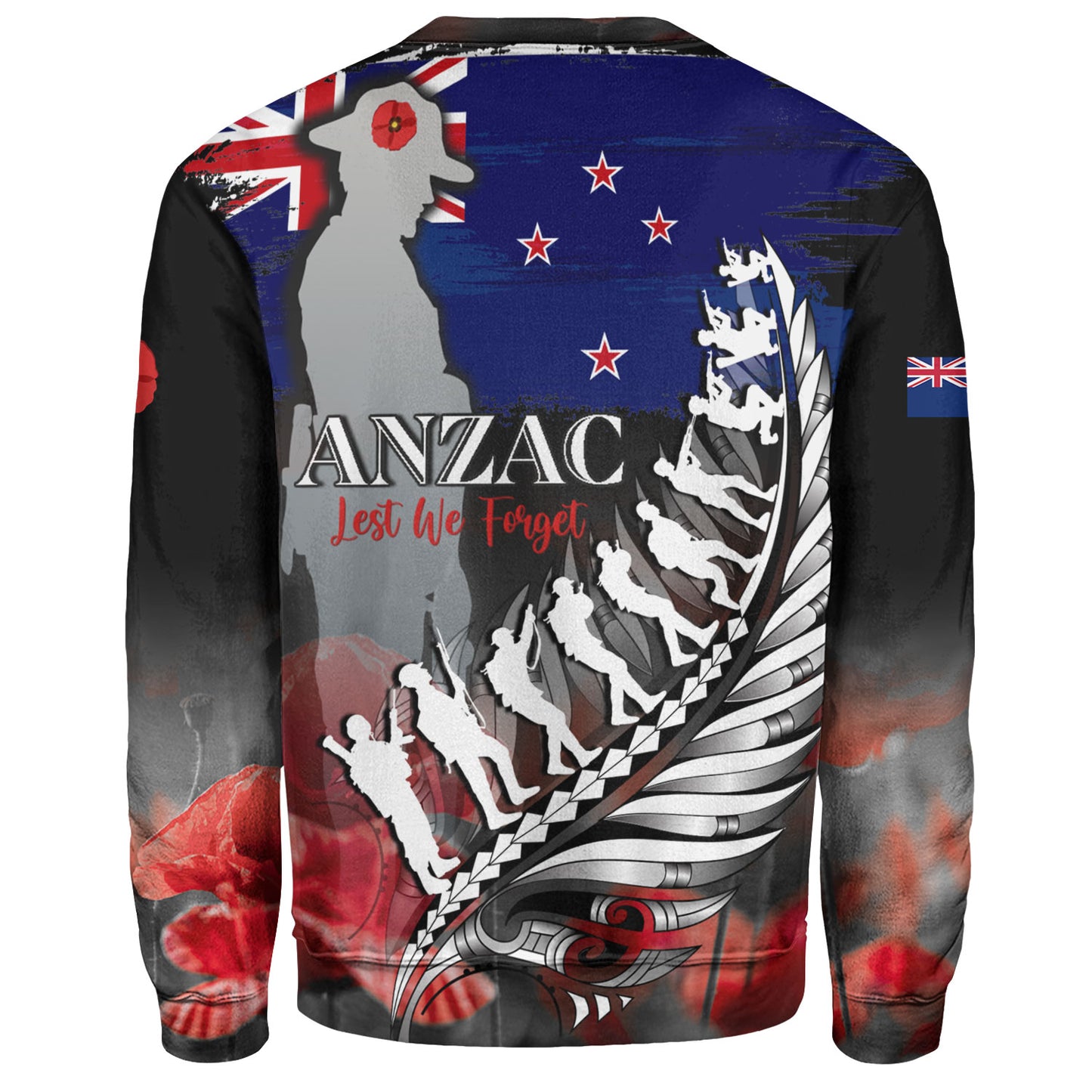 New Zealand Custom Personalised Sweatshirt Anzac Day Silver Fern Flag Style