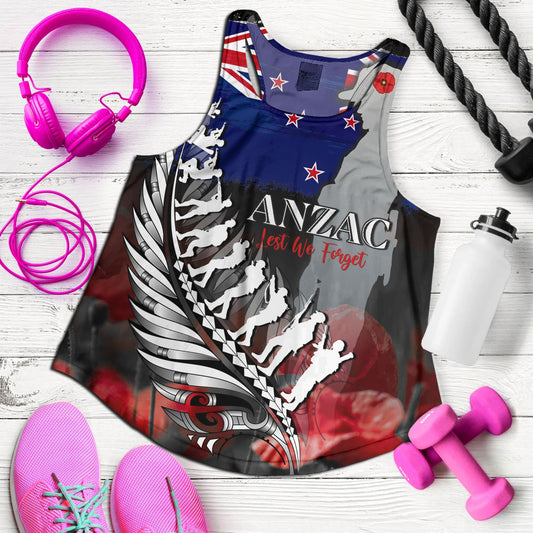 New Zealand Custom Personalised Women Tank Anzac Day Silver Fern Flag Style