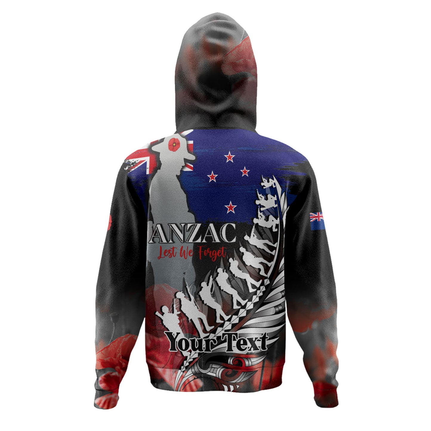 New Zealand Custom Personalised Hoodie Anzac Day Silver Fern Flag Style