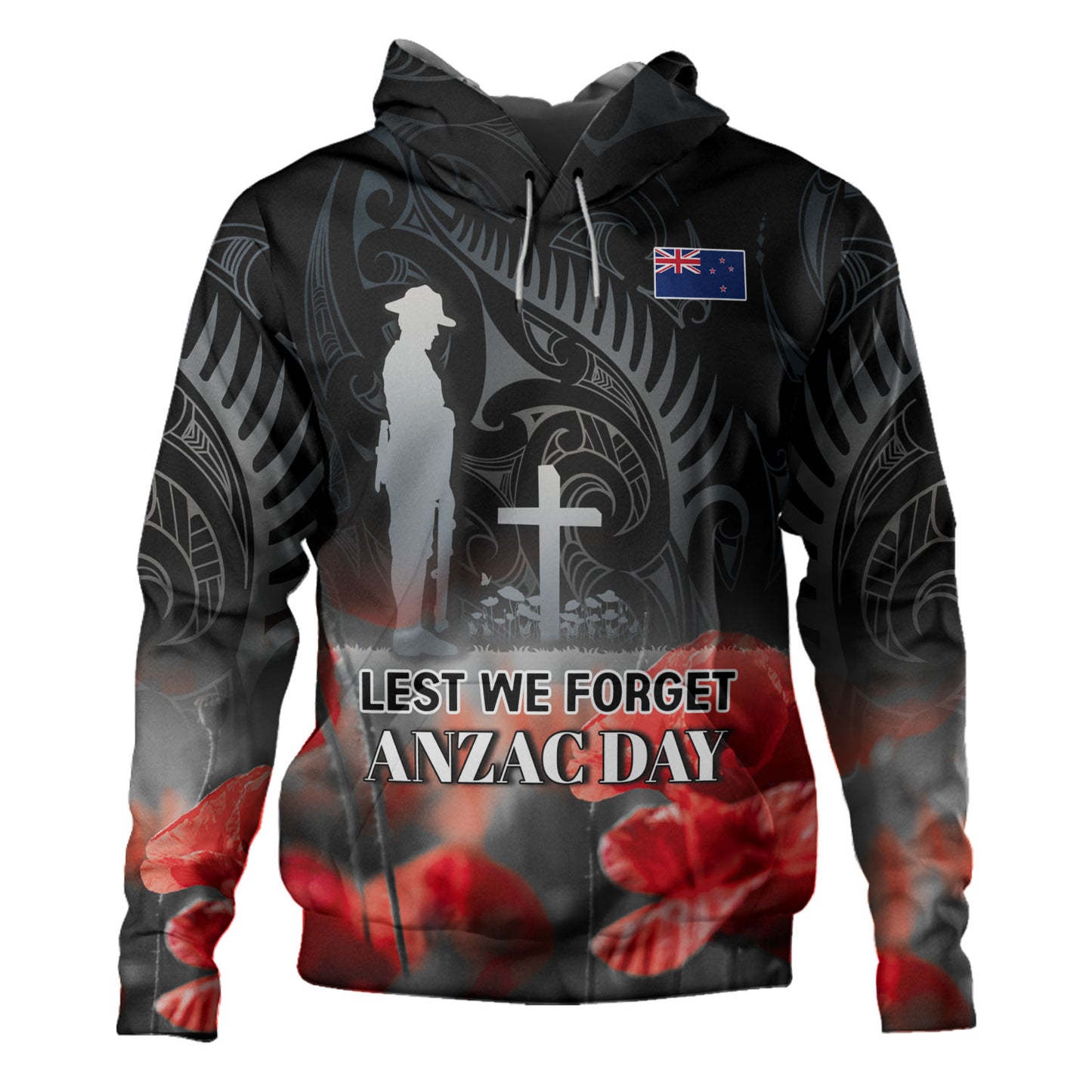 New Zealand Custom Personalised Hoodie  Anzac Day Silver Fern Maori Style