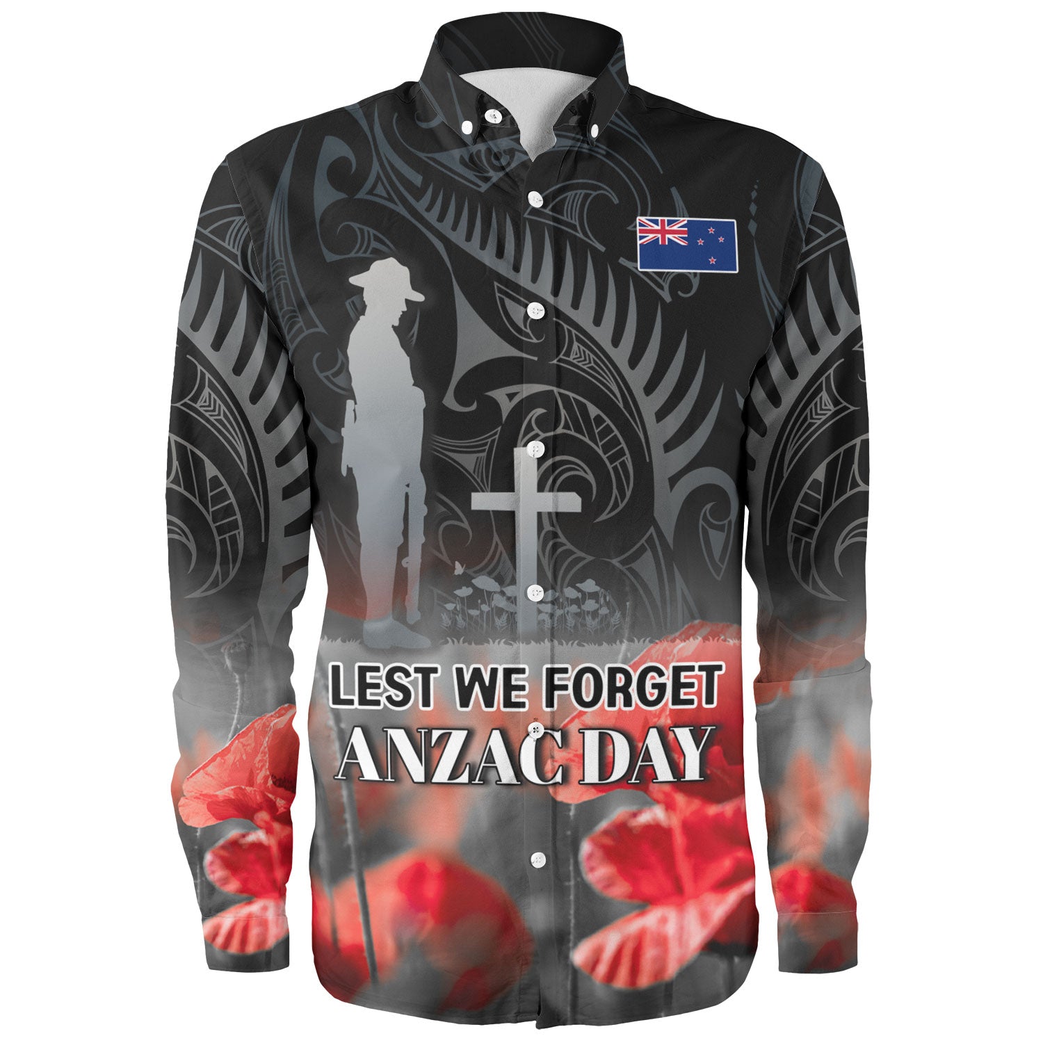 New Zealand Custom Personalised Long Sleeve Shirt  Anzac Day Silver Fern Maori Style