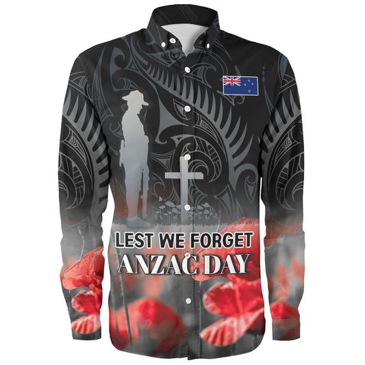 New Zealand Custom Personalised Long Sleeve Shirt  Anzac Day Silver Fern Maori Style
