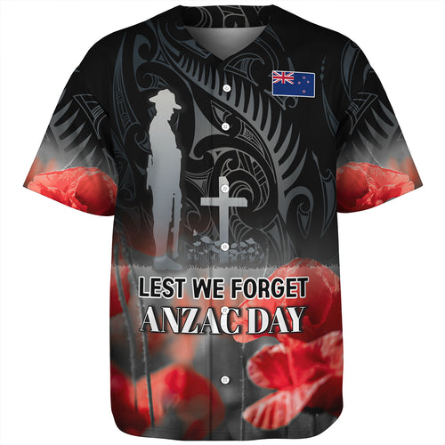 New Zealand Custom Personalised Baseball Shirt  Anzac Day Silver Fern Maori Style