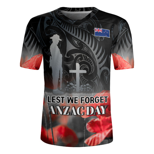 New Zealand Custom Personalised Rugby Jersey  Anzac Day Silver Fern Maori Style