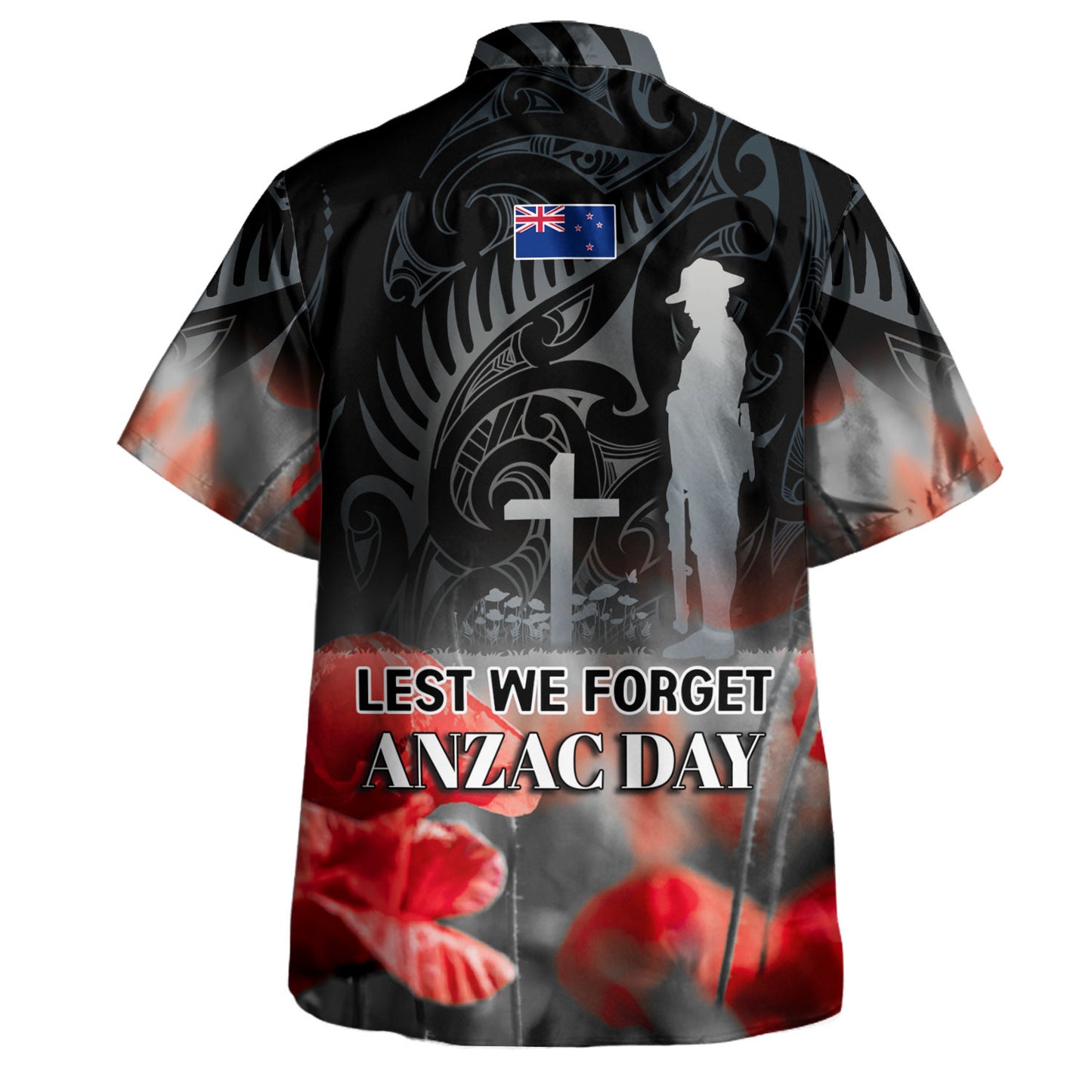New Zealand Custom Personalised Hawaiian Shirt Anzac Day Silver Fern Maori Style