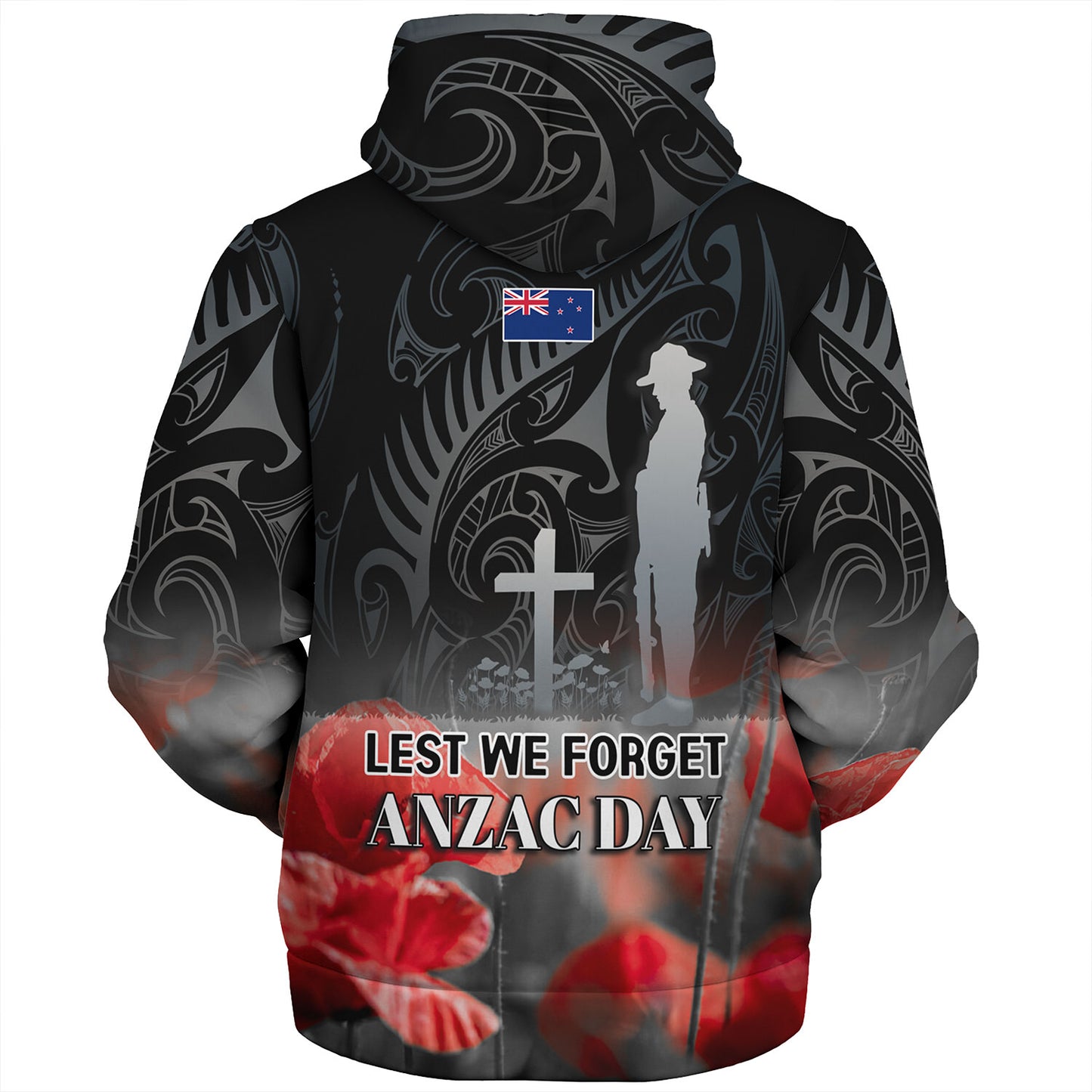 New Zealand Custom Personalised Sherpa Hoodie  Anzac Day Silver Fern Maori Style