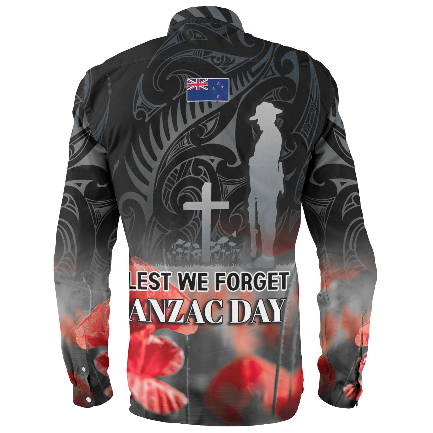 New Zealand Custom Personalised Long Sleeve Shirt  Anzac Day Silver Fern Maori Style