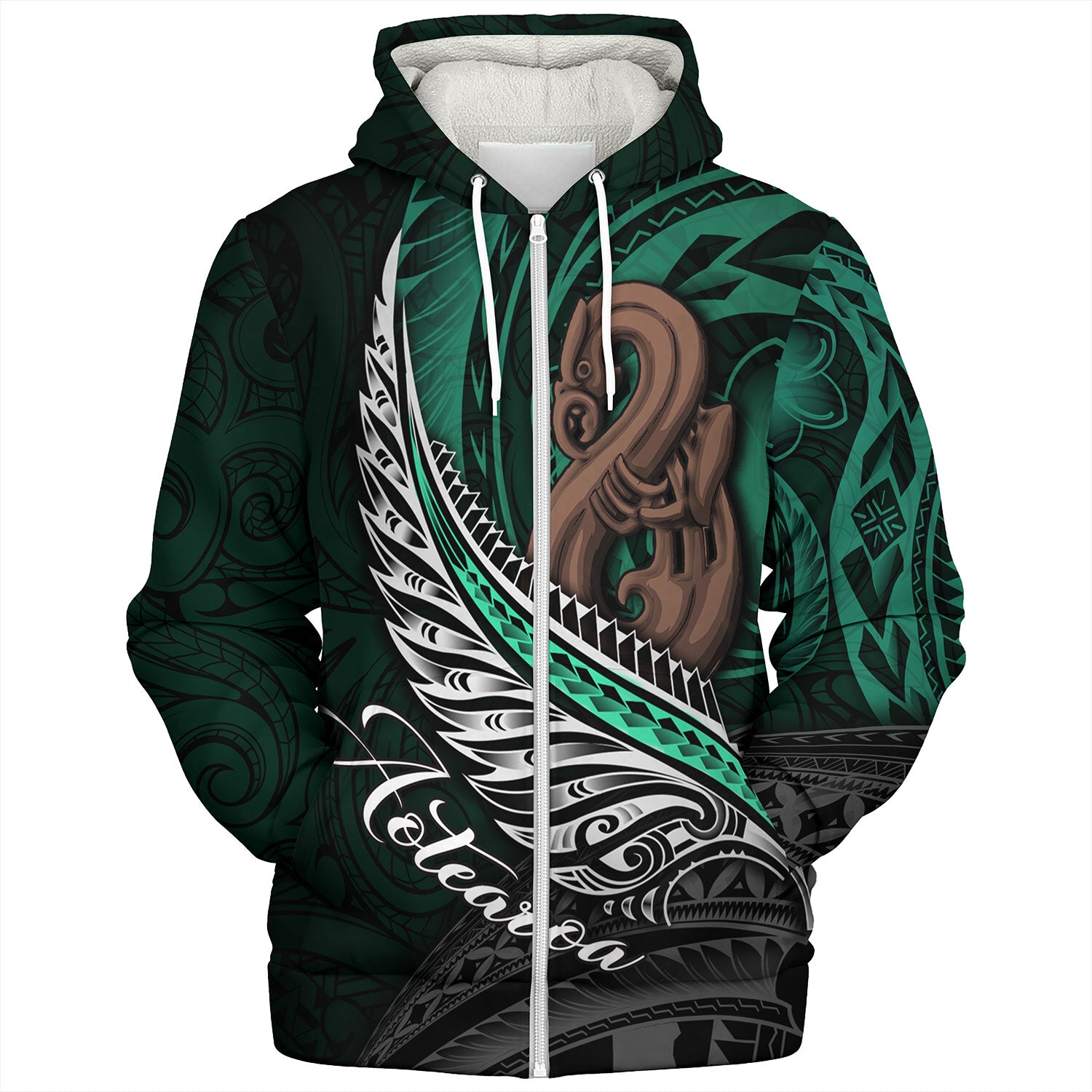 New Zealand Custom Personalised Sherpa Hoodie Maori Silver Fern Flag Vibes main image 1
