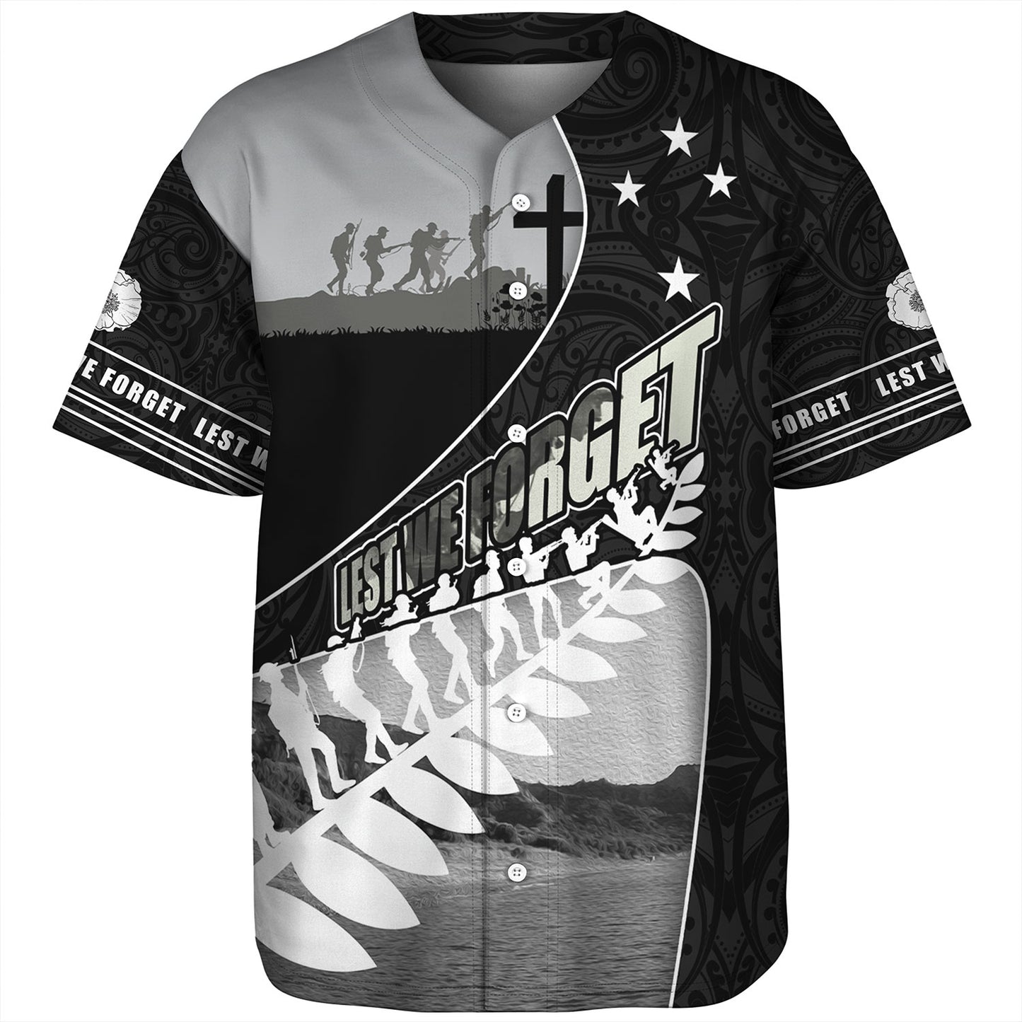 New Zealand Baseball Shirt Lest We Forget Anzac Bay Beach