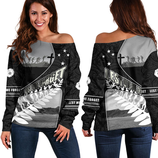 New Zealand Off Shoulder Sweatshirt Lest We Forget Anzac Bay Beach