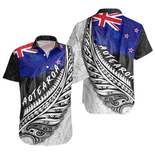 New Zealand Custom Personalised Short Sleeve Shirt Maori Silver Fern Flag Vibes