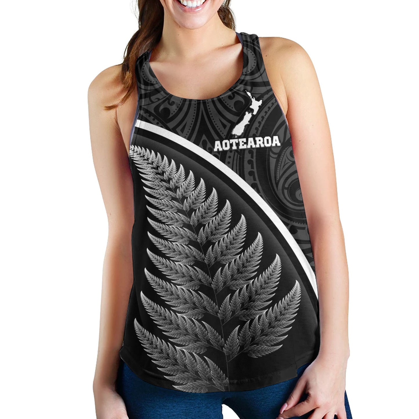 New Zealand Custom Personalised Women Tank Maori Style Ethnic Curve Design