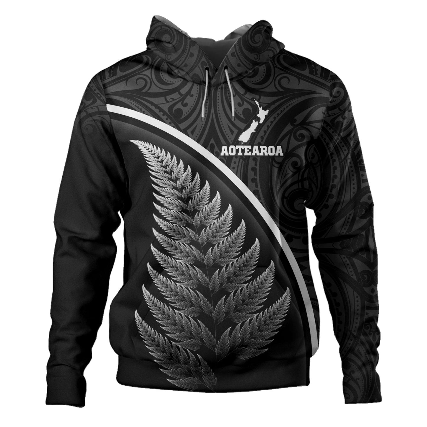 New Zealand Custom Personalised Hoodie Maori Style Ethnic Curve Design