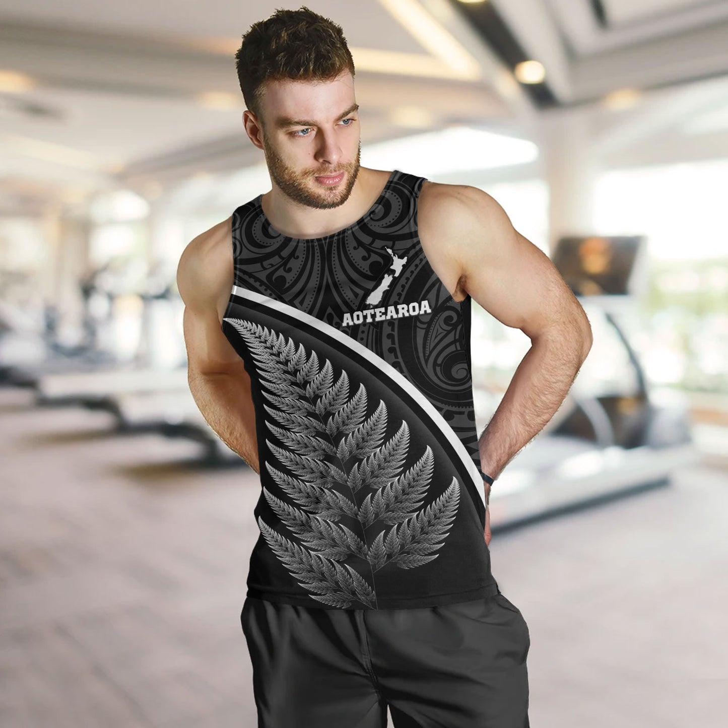 New Zealand Custom Personalised Tank Top Maori Style Ethnic Curve Design