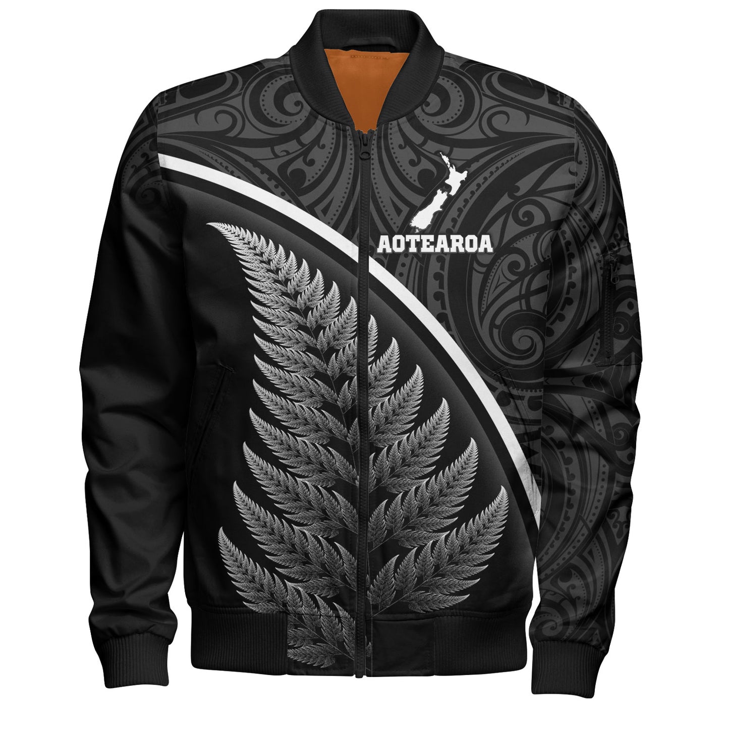 New Zealand Custom Personalised Bomber Jacket Maori Style Ethnic Curve Design