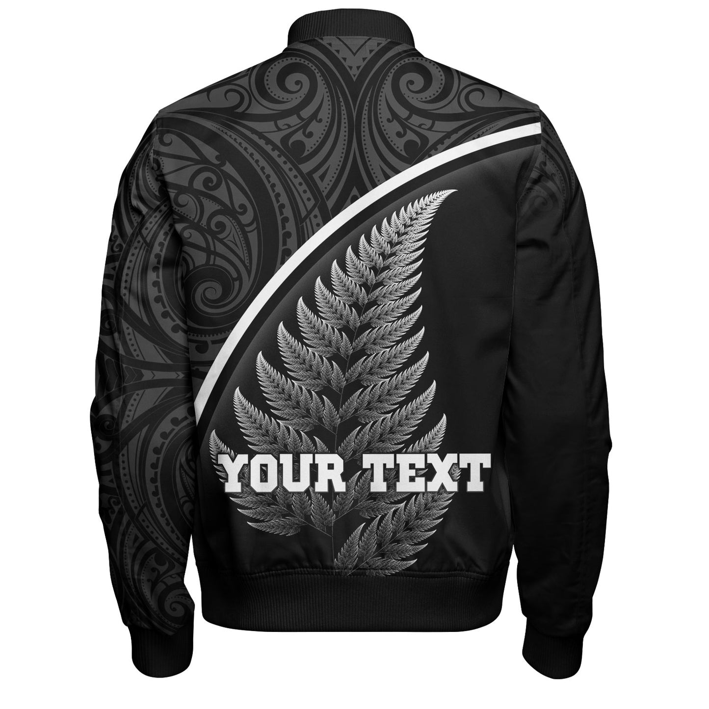 New Zealand Custom Personalised Bomber Jacket Maori Style Ethnic Curve Design