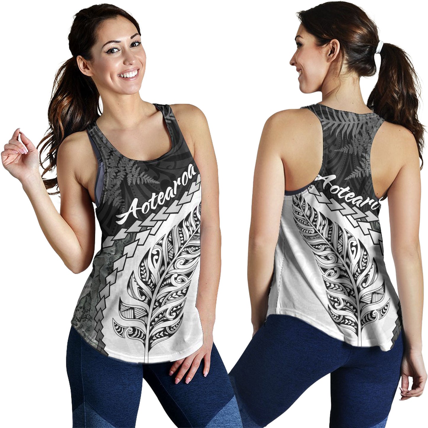 New Zealand Custom Personalised Women Tank Silver Fern Maori Pattern
