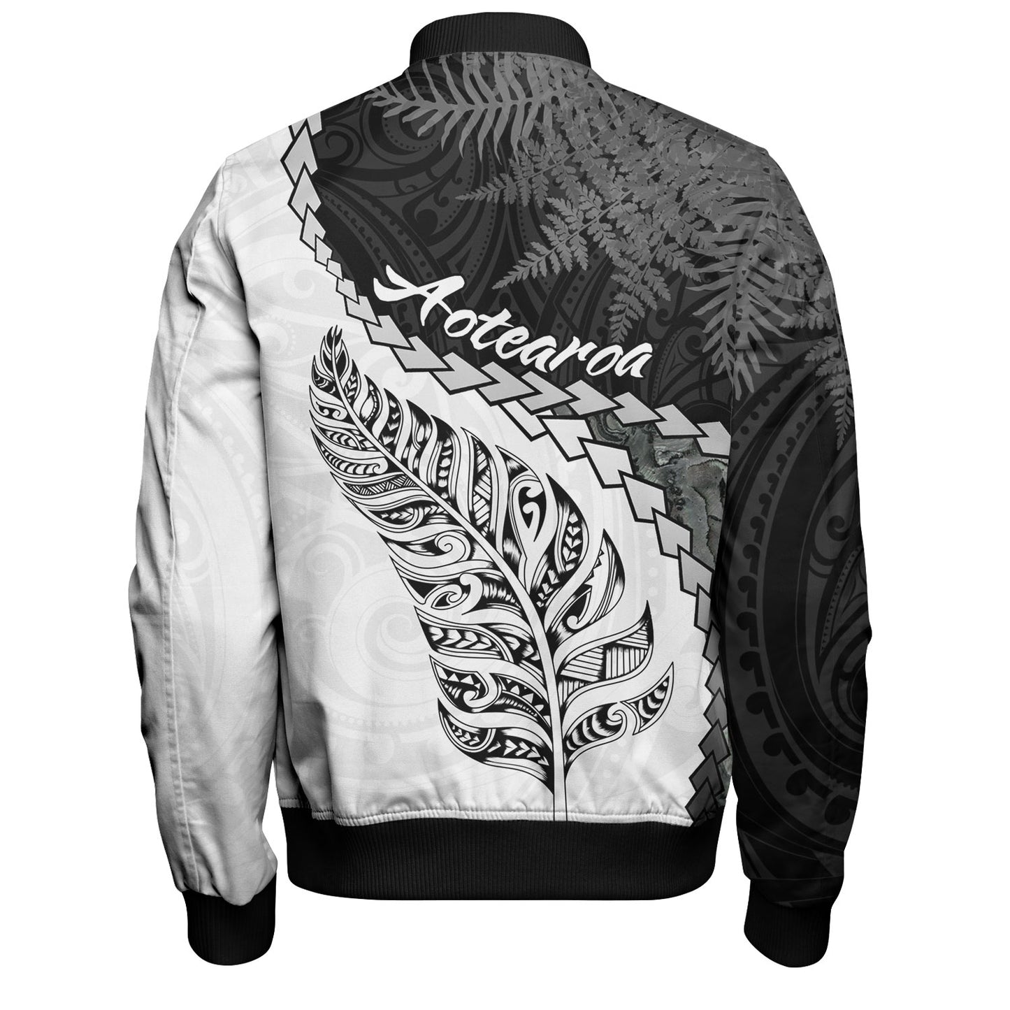 New Zealand Custom Personalised Bomber Jacket Silver Fern Maori Pattern