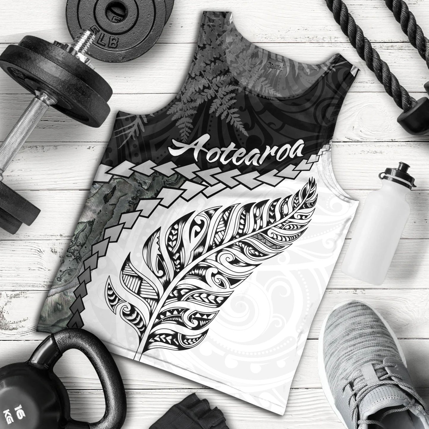 New Zealand Custom Personalised Tank Top Silver Fern Maori Pattern