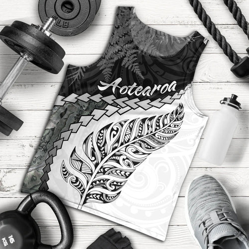 New Zealand Custom Personalised Tank Top Silver Fern Maori Pattern