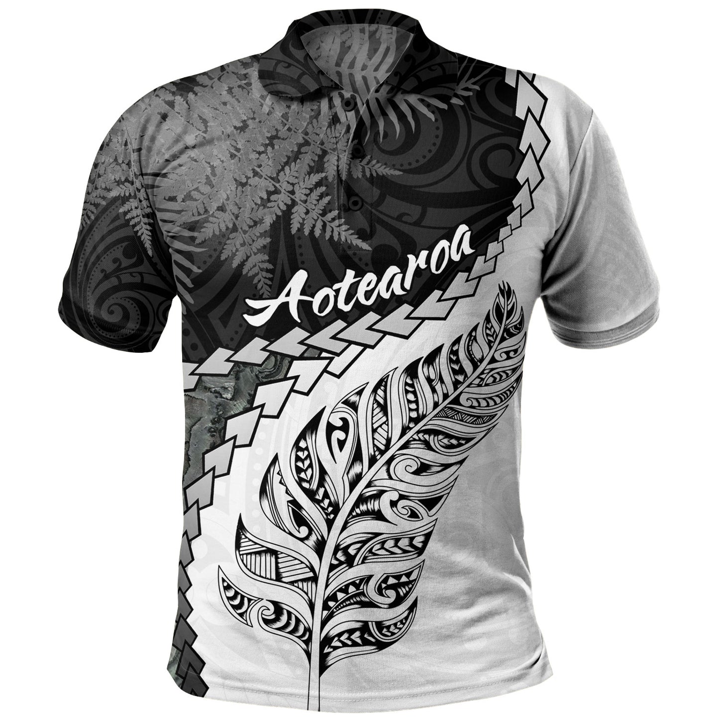 New Zealand Custom Personalised Polo Shirt Silver Fern Maori Pattern