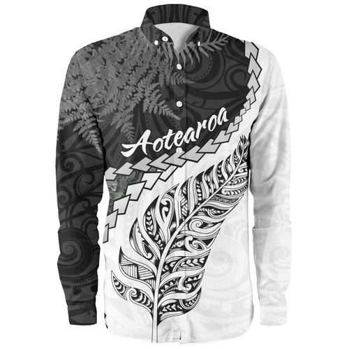 New Zealand Custom Personalised Long Sleeve Shirt Silver Fern Maori Pattern