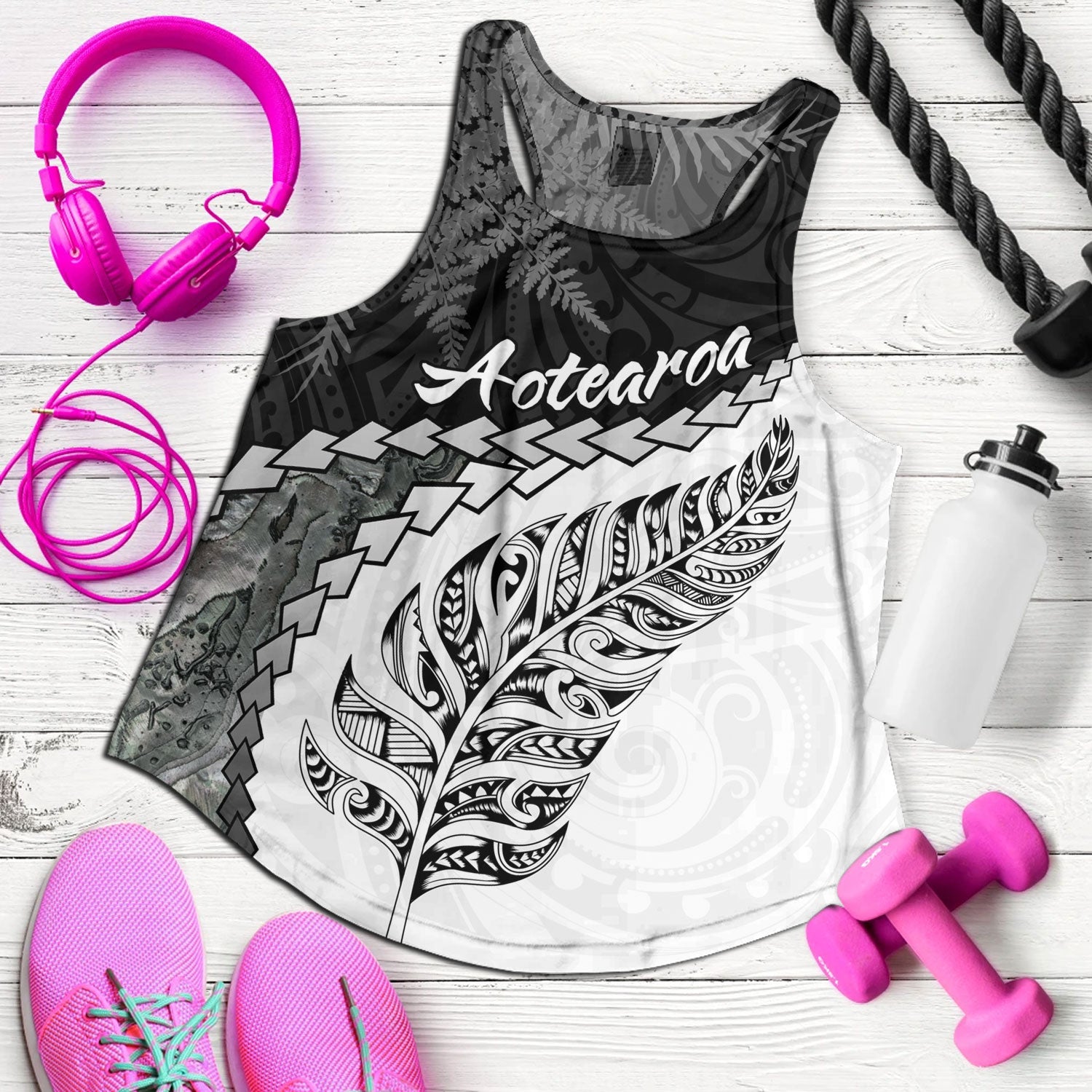 New Zealand Custom Personalised Women Tank Silver Fern Maori Pattern