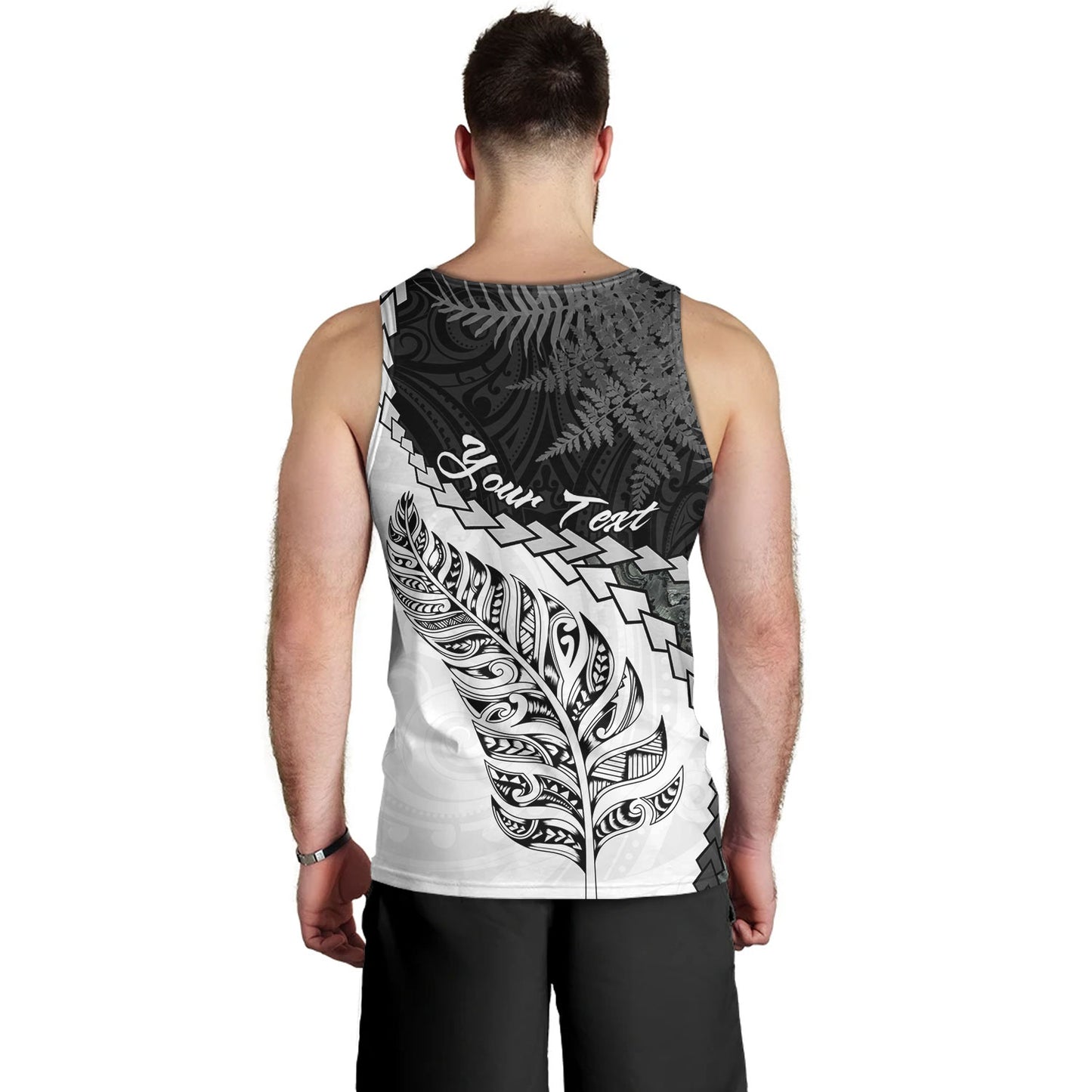 New Zealand Custom Personalised Tank Top Silver Fern Maori Pattern