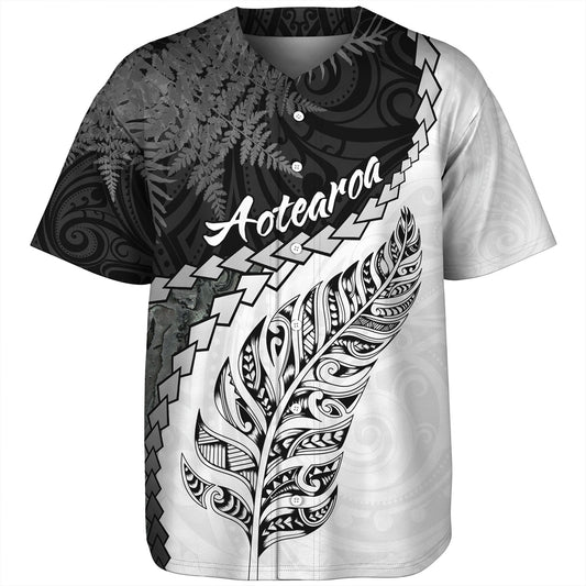 New Zealand Custom Personalised Baseball Shirt Silver Fern Maori Pattern