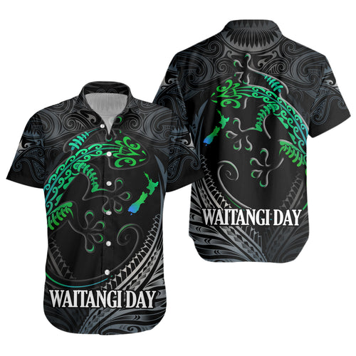 New Zealand Custom Personalised Short Sleeve Shirt Waitangi Day Ethnic Lizard Maori Patterns