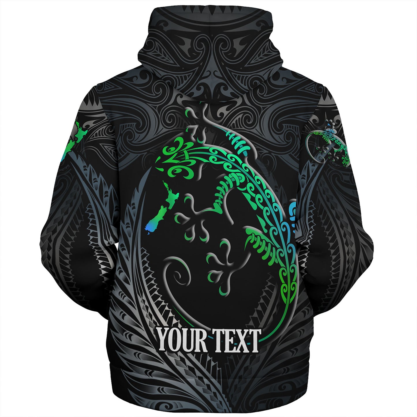New Zealand Custom Personalised Sherpa Hoodie Waitangi Day Ethnic Lizard Maori Patterns