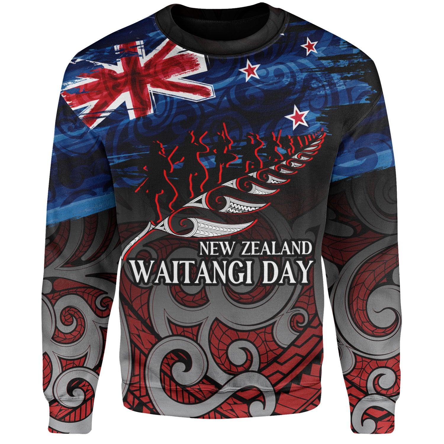 New Zealand Custom Personalised Sweatshirt Waitangi Day Maori Patterns