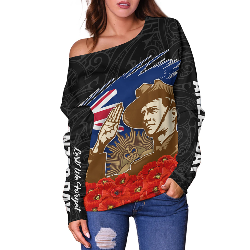 New Zealand Off Shoulder Sweatshirt Custom Remembrance Day The Red Poppy