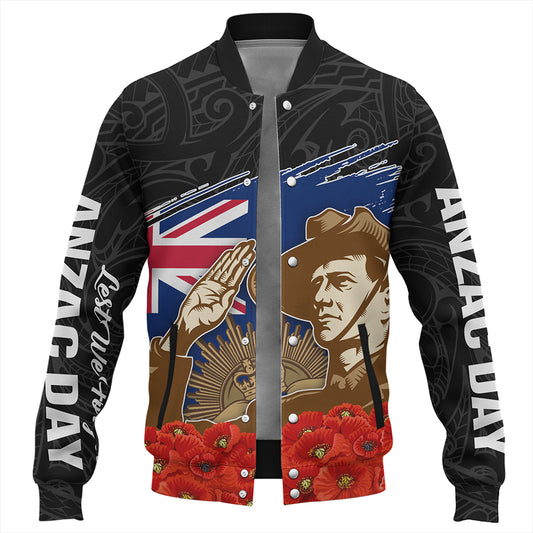 New Zealand Baseball Jacket Custom Remembrance Day The Red Poppy