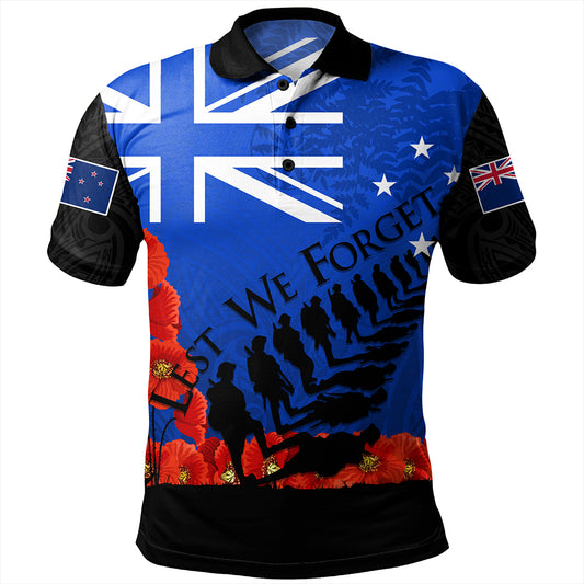 New Zealand Polo Shirt Flag Anzac Day And Red Poppy