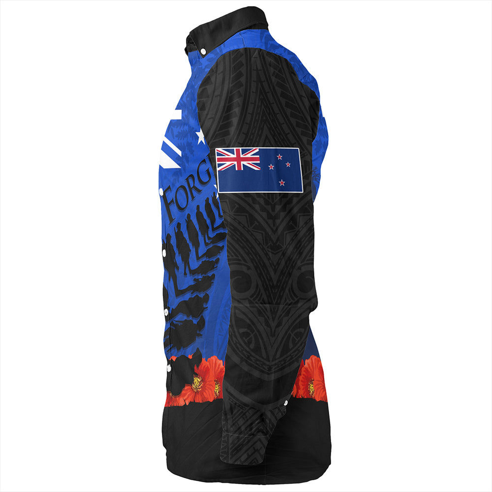 New Zealand Long Sleeve Shirt Flag Anzac Day And Red Poppy