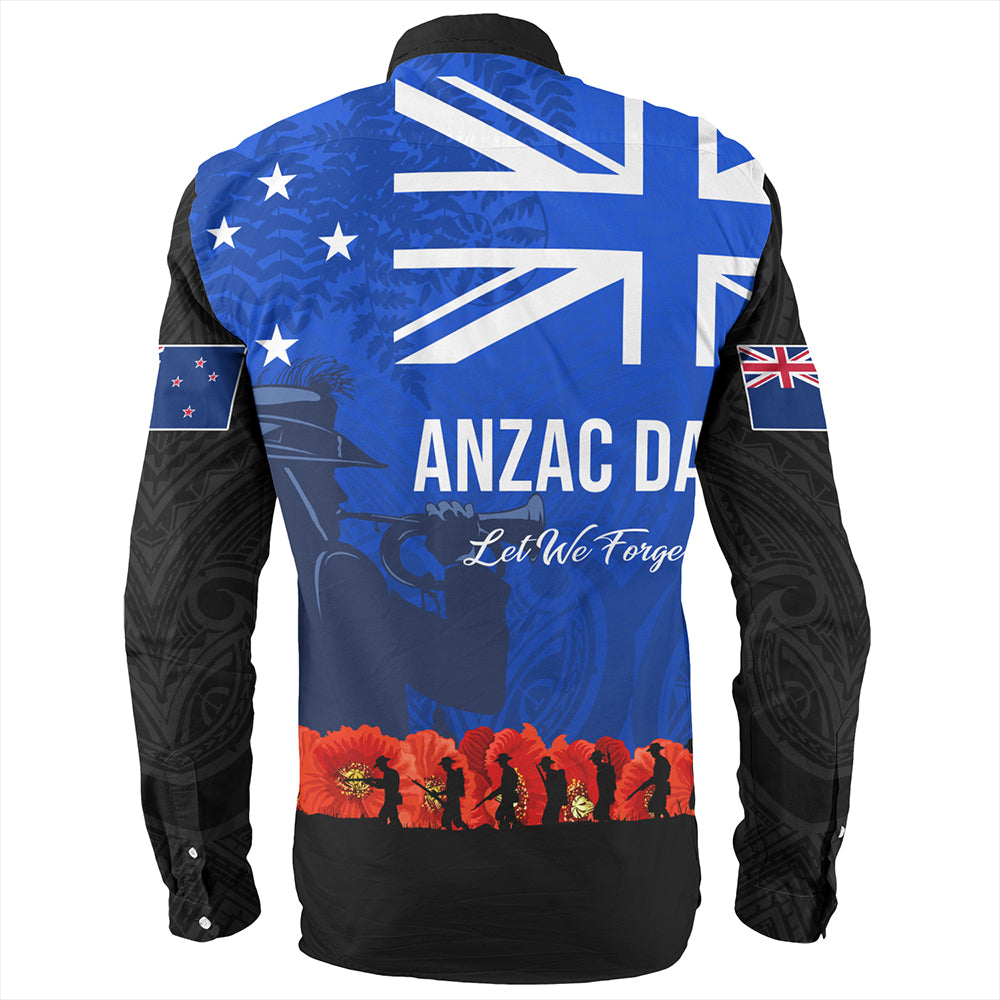 New Zealand Long Sleeve Shirt Flag Anzac Day And Red Poppy