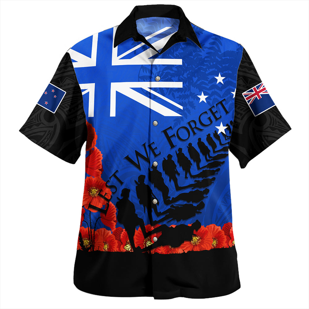 New Zealand Hawaiian Shirt Flag Anzac Day And Red Poppy