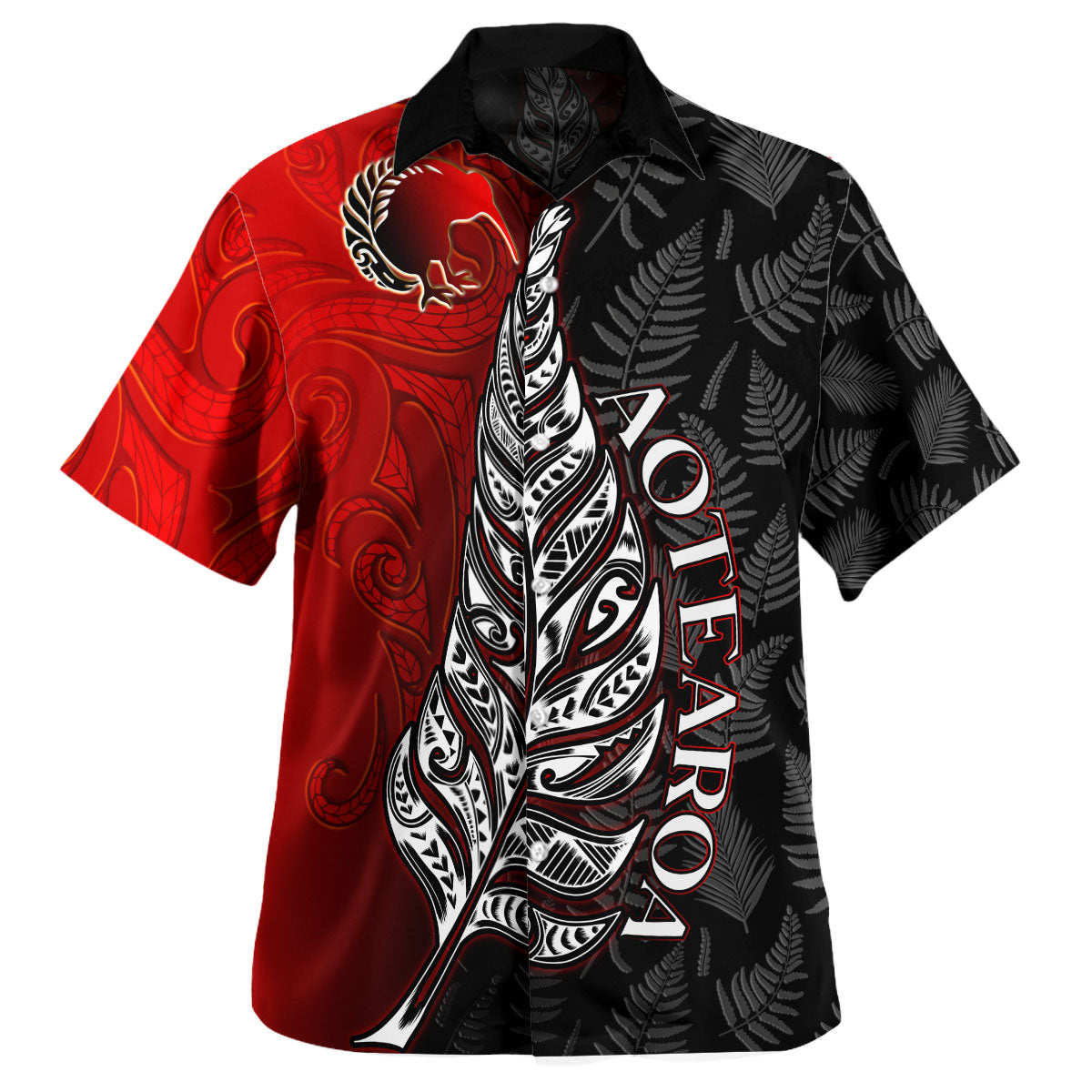 New Zealand Hawaiian Shirt - Aotearoa Silver Fern With Kiwi Bird Maori Style