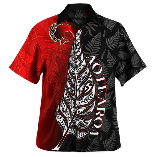 New Zealand Hawaiian Shirt - Aotearoa Silver Fern With Kiwi Bird Maori Style