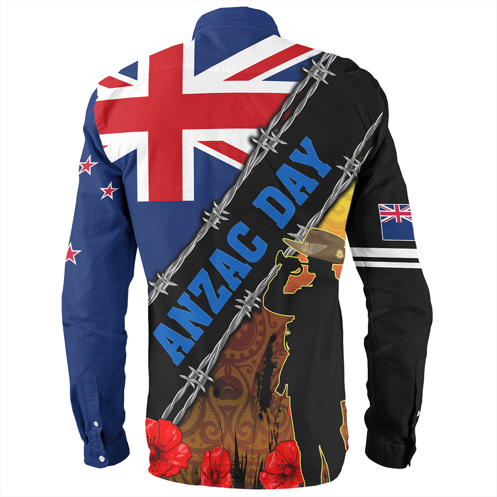 New Zealand Long Sleeve Shirt Lest We Forget Poppy Barbwire Style